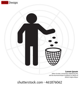 Silhouette of a man, throwing garbage in a bin
