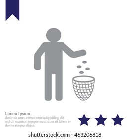 Silhouette of a man, throwing garbage in a bin