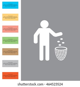 Silhouette of a man, throwing garbage in a bin