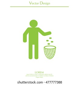 Silhouette of a man, throwing garbage in a bin