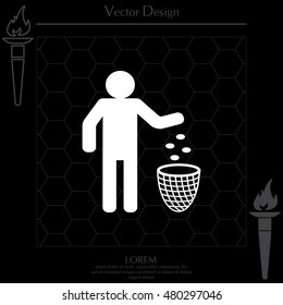 Silhouette of a man, throwing garbage in a bin