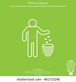 Silhouette of a man throwing garbage in a bin