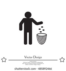 Silhouette of a man, throwing garbage in a bin