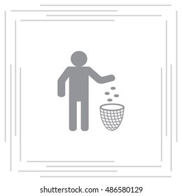 Silhouette of a man, throwing garbage in a bin