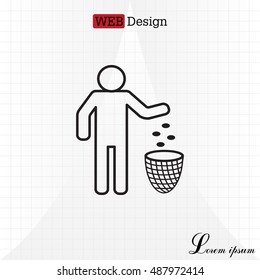 Silhouette of a man throwing garbage in a bin