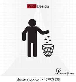 Silhouette of a man, throwing garbage in a bin