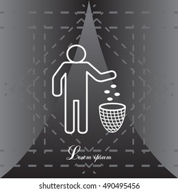 Silhouette of a man throwing garbage in a bin