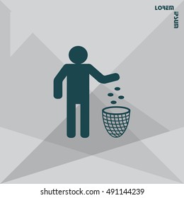 Silhouette of a man, throwing garbage in a bin
