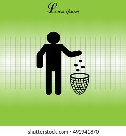 Silhouette of a man, throwing garbage in a bin