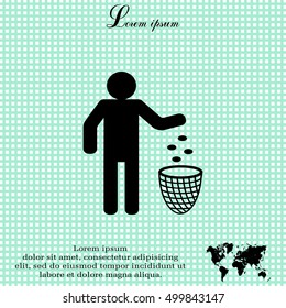 Silhouette of a man, throwing garbage in a bin