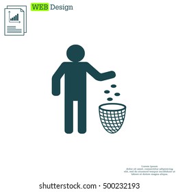 Silhouette of a man, throwing garbage in a bin