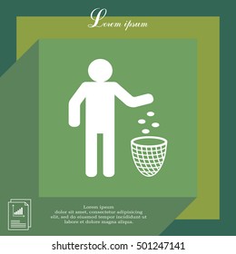 Silhouette of a man, throwing garbage in a bin