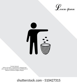 Silhouette of a man, throwing garbage in a bin