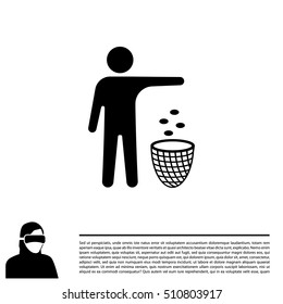 Silhouette of a man, throwing garbage in a bin