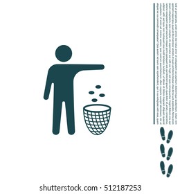 Silhouette of a man, throwing garbage in a bin