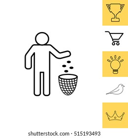 Silhouette of a man throwing garbage in a bin