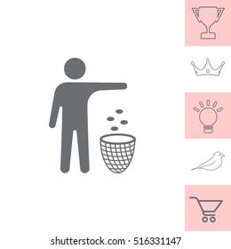 Silhouette of a man, throwing garbage in a bin
