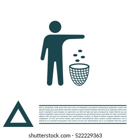 Silhouette of a man, throwing garbage in a bin
