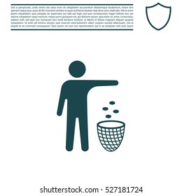 Silhouette of a man, throwing garbage in a bin