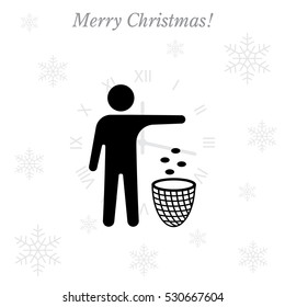 Silhouette of a man, throwing garbage in a bin