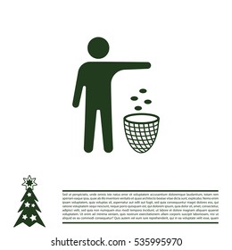Silhouette of a man, throwing garbage in a bin