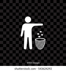 Silhouette of a man, throwing garbage in a bin