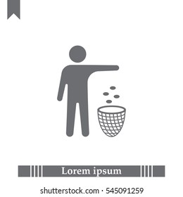 Silhouette of a man, throwing garbage in a bin