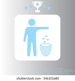 Silhouette of a man, throwing garbage in a bin