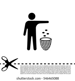 Silhouette of a man, throwing garbage in a bin