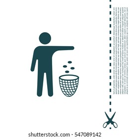 Silhouette of a man, throwing garbage in a bin