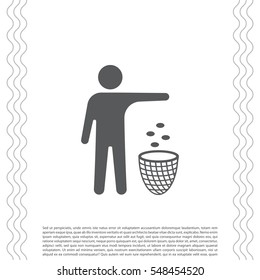 Silhouette of a man, throwing garbage in a bin