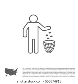 Silhouette of a man throwing garbage in a bin