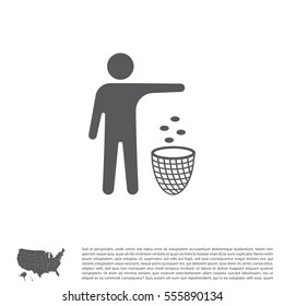 Silhouette of a man, throwing garbage in a bin