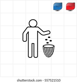 Silhouette of a man throwing garbage in a bin