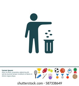 Silhouette of a man, throwing garbage in a bin