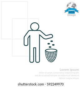Silhouette of a man throwing garbage in a bin
