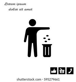 Silhouette of a man, throwing garbage in a bin
