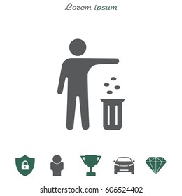 Silhouette of a man, throwing garbage in a bin