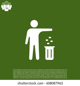 Silhouette of a man, throwing garbage in a bin