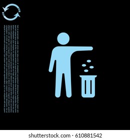 Silhouette of a man, throwing garbage in a bin
