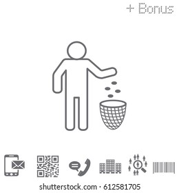 Silhouette of a man throwing garbage in a bin