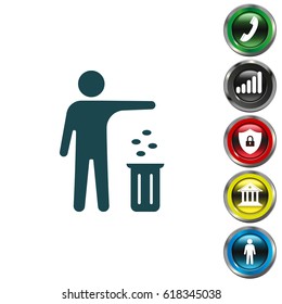 Silhouette of a man, throwing garbage in a bin