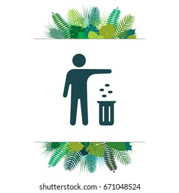 Silhouette of a man, throwing garbage in a bin