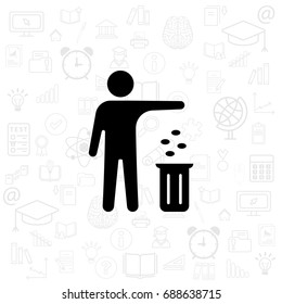 Silhouette of a man, throwing garbage in a bin
