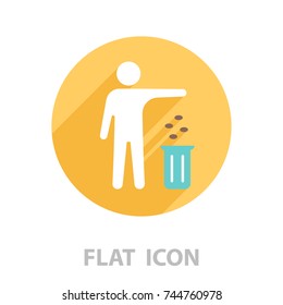 Silhouette of a man, throwing garbage in a bin
