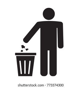 Silhouette of a man, throwing garbage in a bin