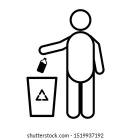 Silhouette of a man throwing garbage in recycle bin icon. Do not litter sign icon in flat style design. Vector illustration.