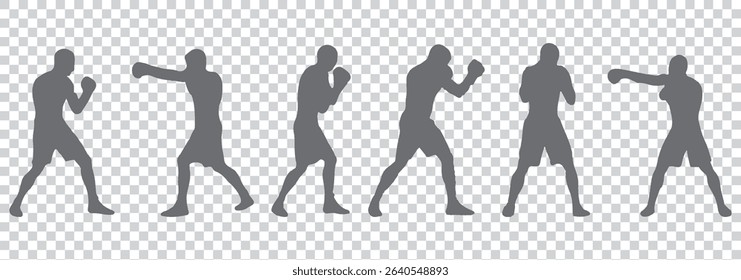 Silhouette of a man throwing a punch with body twisted and focused, silhouette of a boxer EPS 10