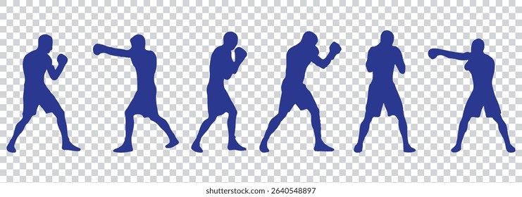Silhouette of a man throwing a punch with body twisted and focused, silhouette of a boxer EPS 10