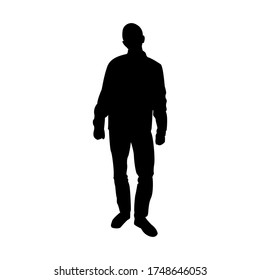 Silhouette of a man with a tilted head in black on a white background. Isolated. Vector